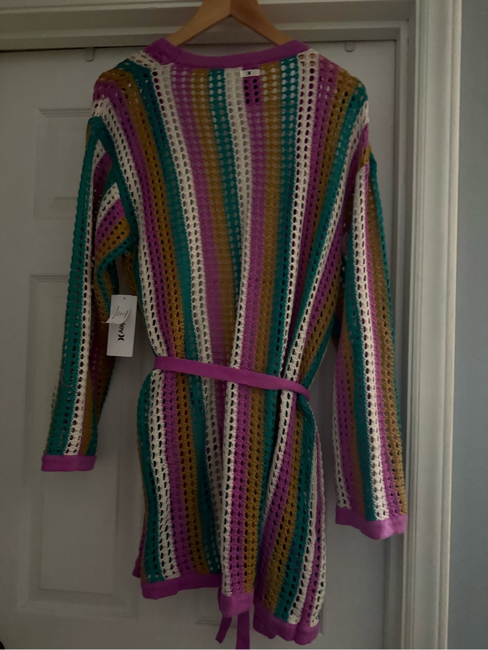 🆕 Hurley Striped Crochet Robe Cover-Up M/L - Picture 8 of 8